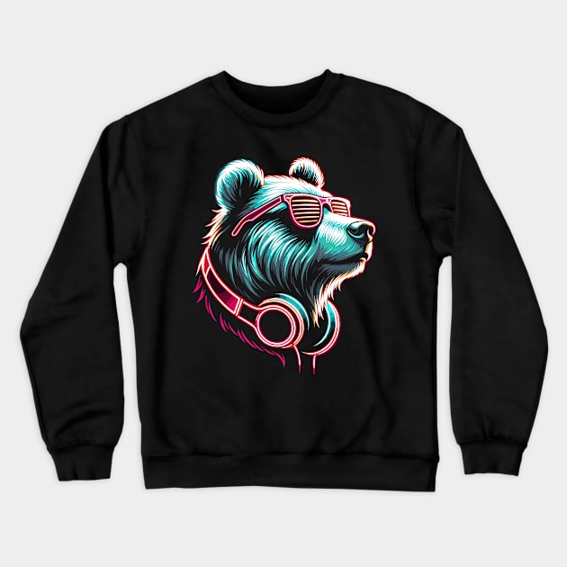 Bear With Sunglasses And Headphones Crewneck Sweatshirt by Nerd_art